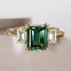 Unique Engagement Ring, Green Sapphire Emerald Cut Three Stone By Valley Rose