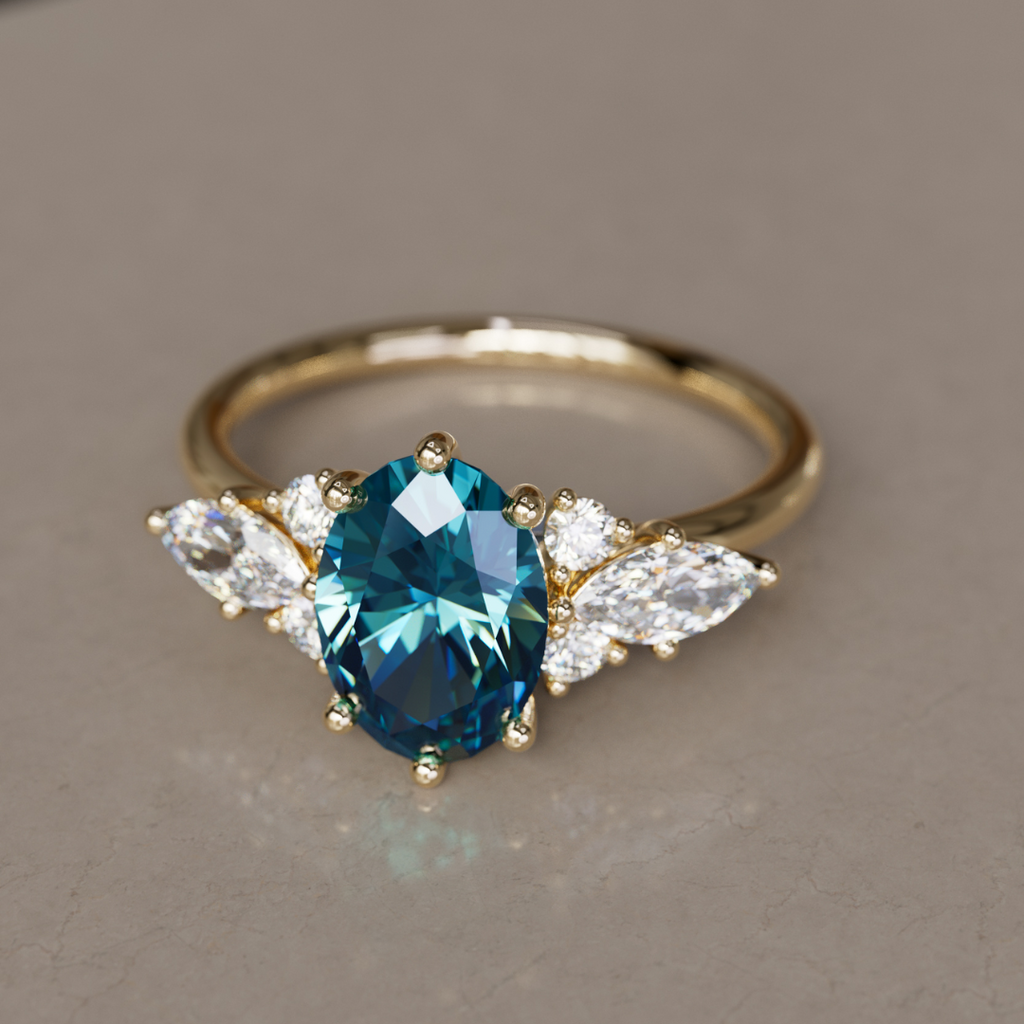 Unique Engagement Ring with Oval Blue Sapphire and Diamonds By Valley Rose