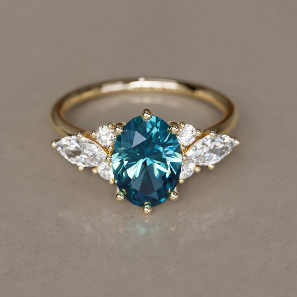 Unique Engagement Ring with Oval Blue Sapphire and Diamonds By Valley Rose