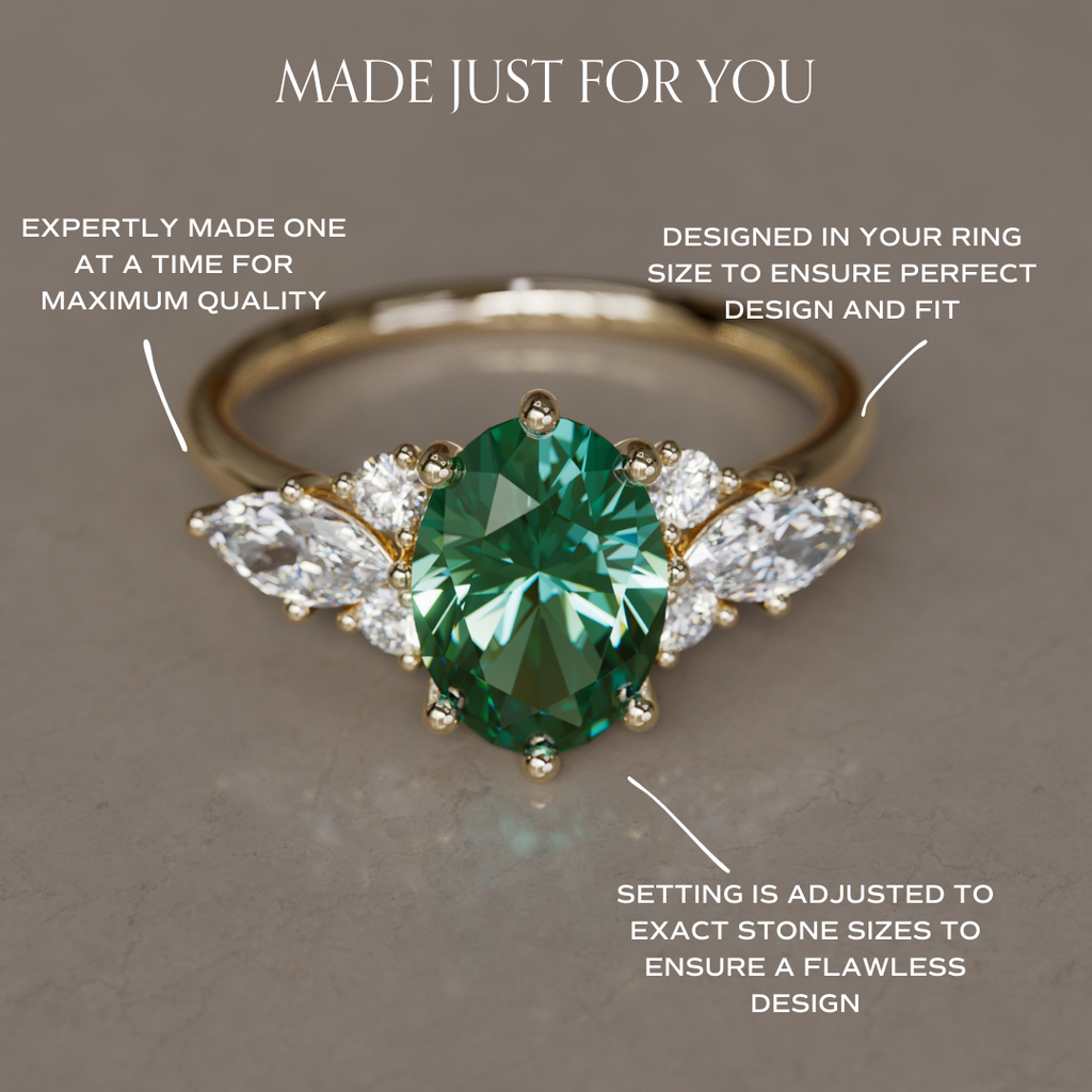 Unique Engagement Ring with Oval Green Sapphire and Diamonds By Valley Rose