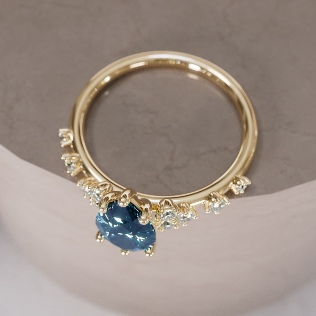 Unique Engagement Ring with Pear Blue Sapphire and Diamonds By Valley Rose