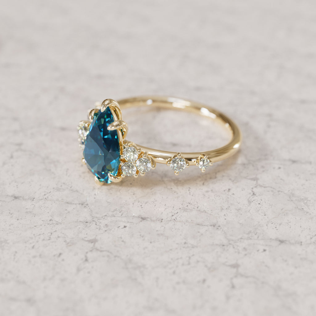Unique Engagement Ring with Pear Blue Sapphire and Diamonds By Valley Rose
