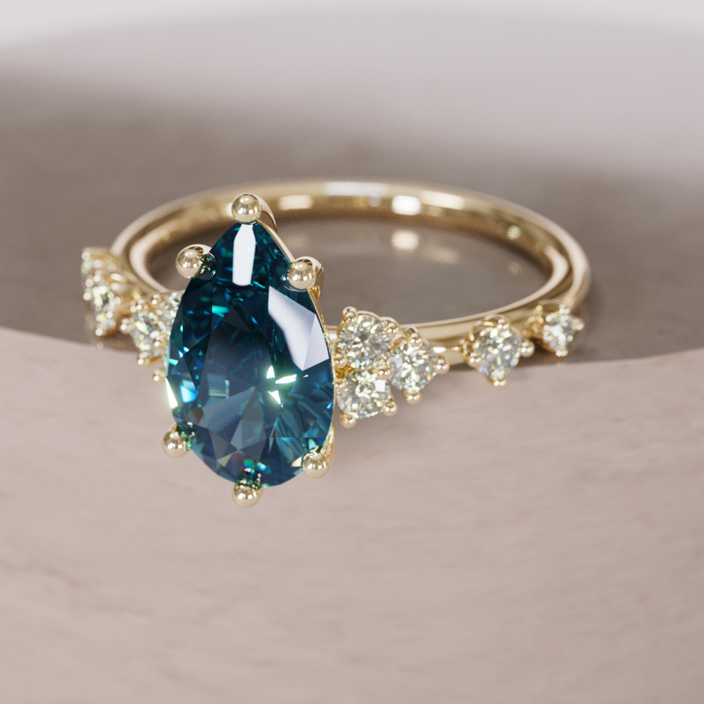 Unique Engagement Ring with Pear Blue Sapphire and Diamonds By Valley Rose