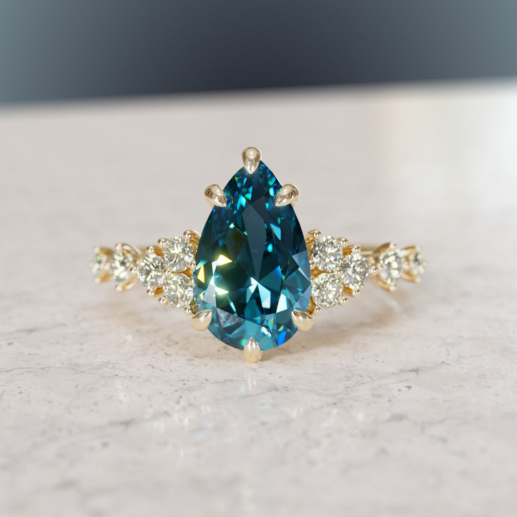 Unique Engagement Ring with Pear Blue Sapphire and Diamonds By Valley Rose
