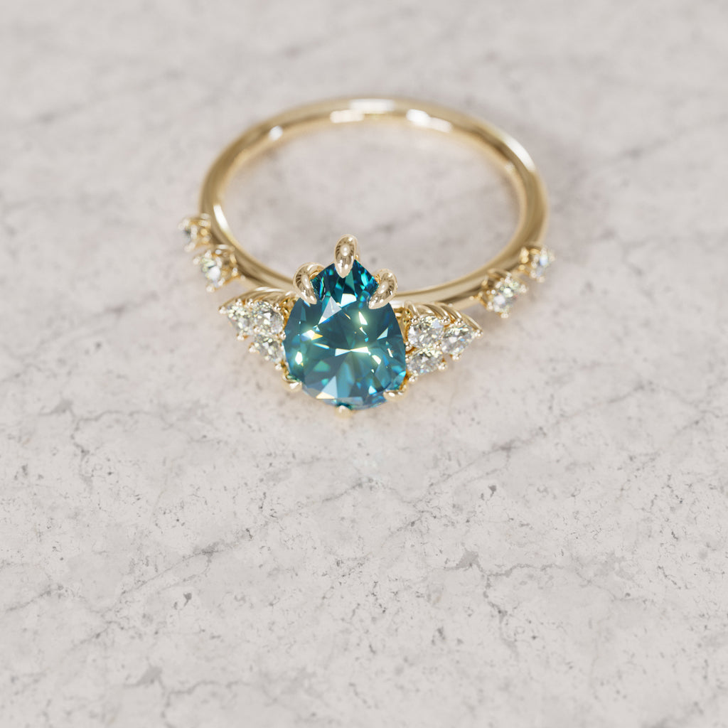 Unique Engagement Ring with Pear Blue Sapphire and Diamonds By Valley Rose