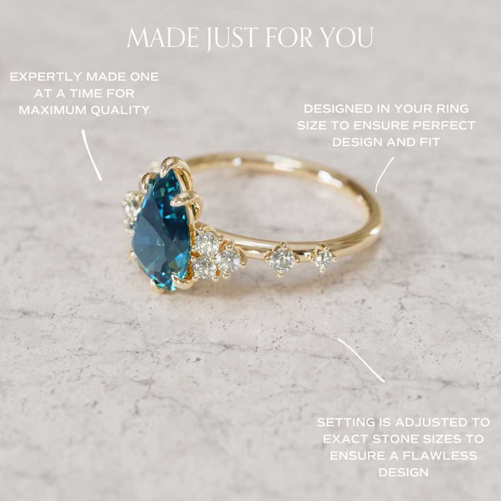 Unique Engagement Ring with Pear Blue Sapphire and Diamonds By Valley Rose