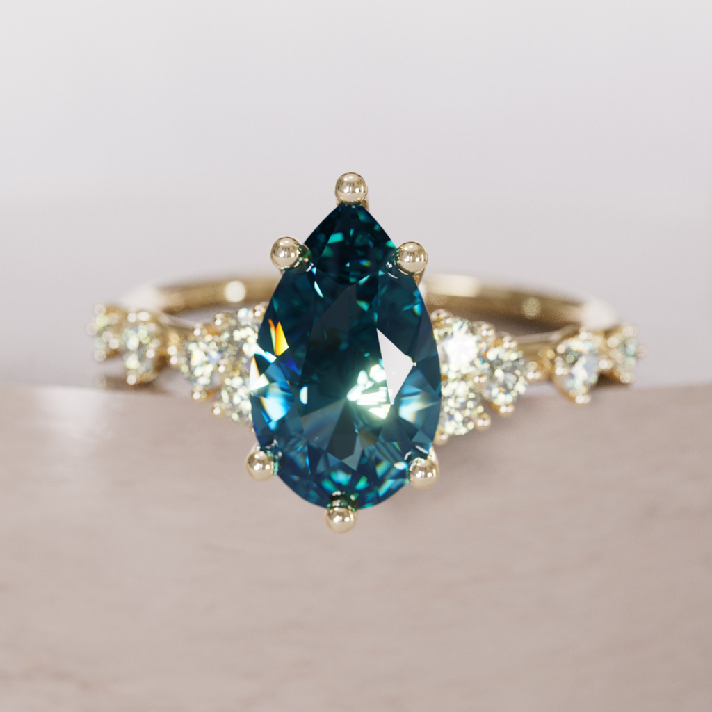 Unique Engagement Ring with Pear Blue Sapphire and Diamonds By Valley Rose