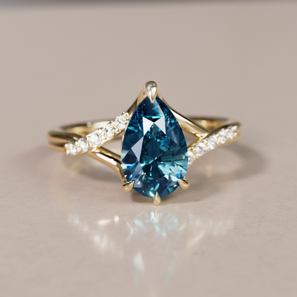 Unique Engagement Ring with Pear Blue Sapphire Diamond Crossover By Valley Rose