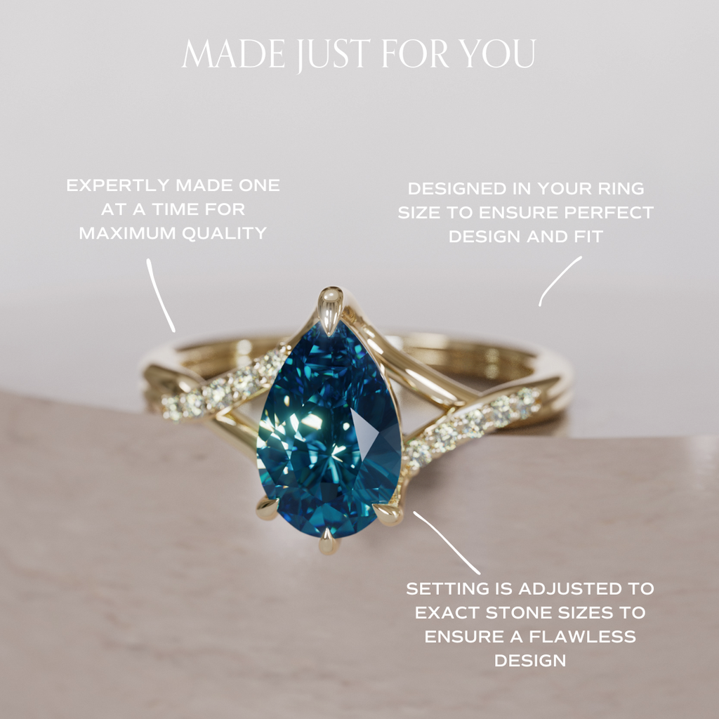 Unique Engagement Ring with Pear Blue Sapphire Diamond Crossover By Valley Rose