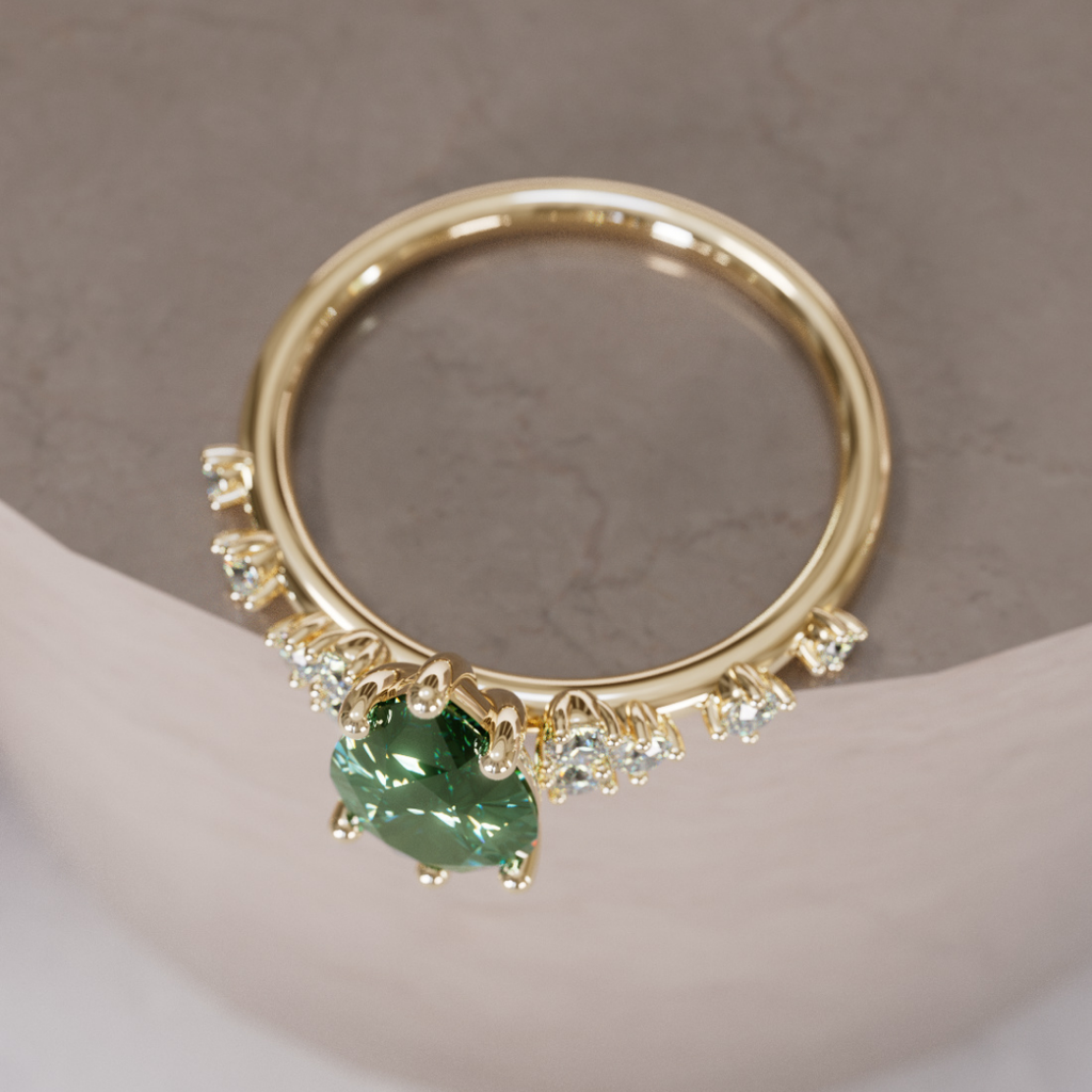 Unique Engagement Ring with Pear Green Sapphire and Diamonds By Valley Rose