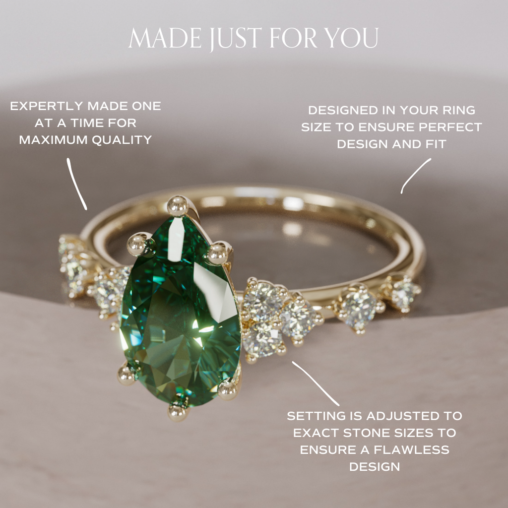 Unique Engagement Ring with Pear Green Sapphire and Diamonds By Valley Rose