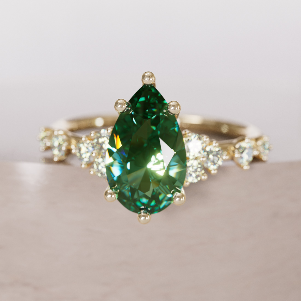 Unique Engagement Ring with Pear Green Sapphire and Diamonds By Valley Rose