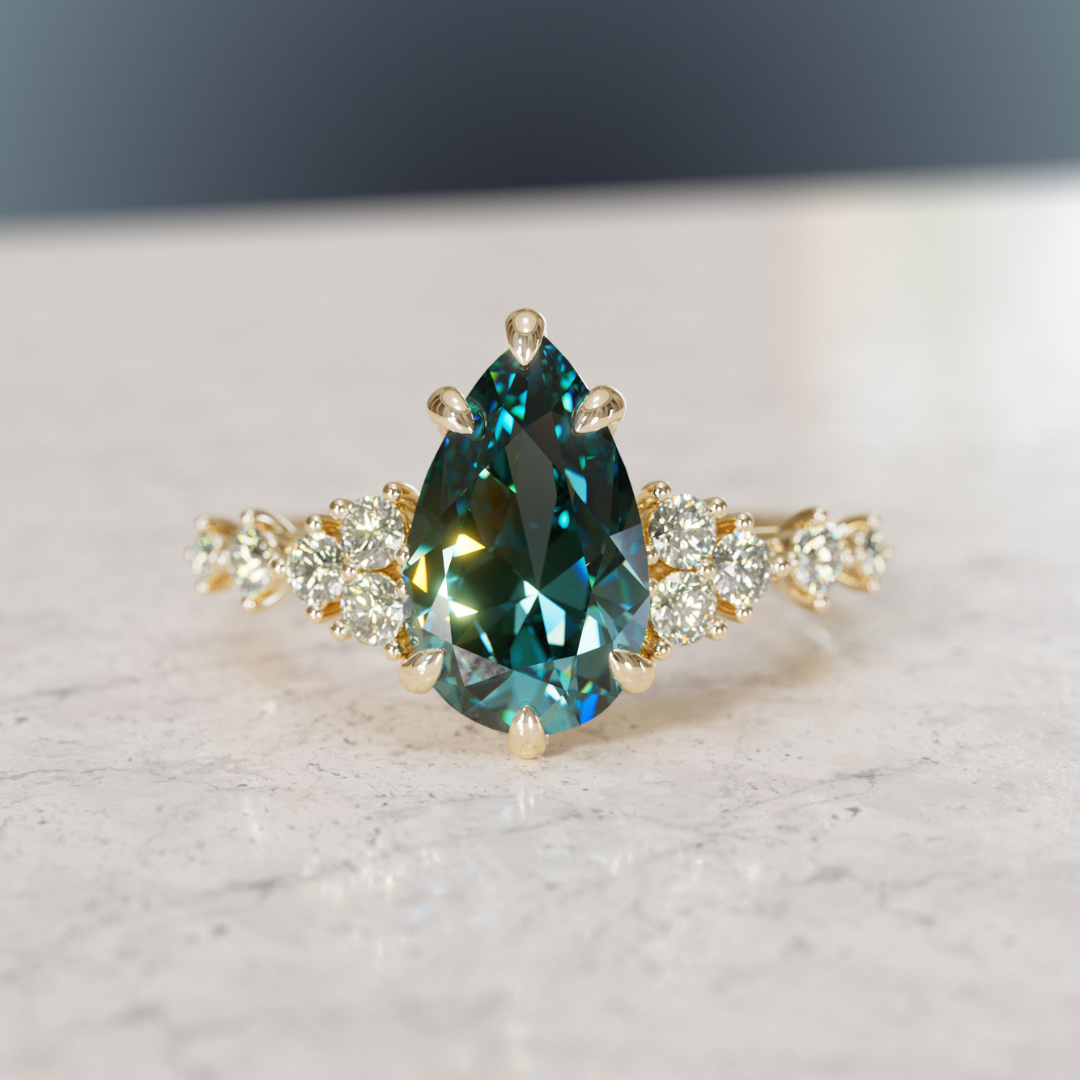 Unique Engagement Ring with Pear Teal Sapphire and Diamonds By Valley Rose