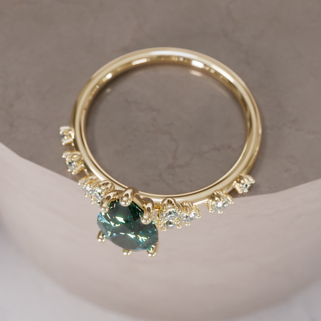 Unique Engagement Ring with Pear Teal Sapphire and Diamonds By Valley Rose