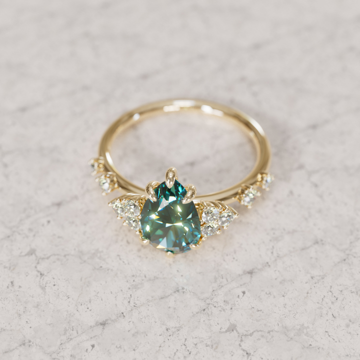 Unique Engagement Ring with Pear Teal Sapphire and Diamonds By Valley Rose
