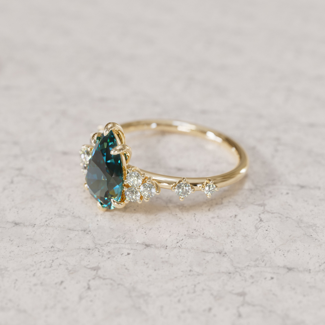 Unique Engagement Ring with Pear Teal Sapphire and Diamonds By Valley Rose