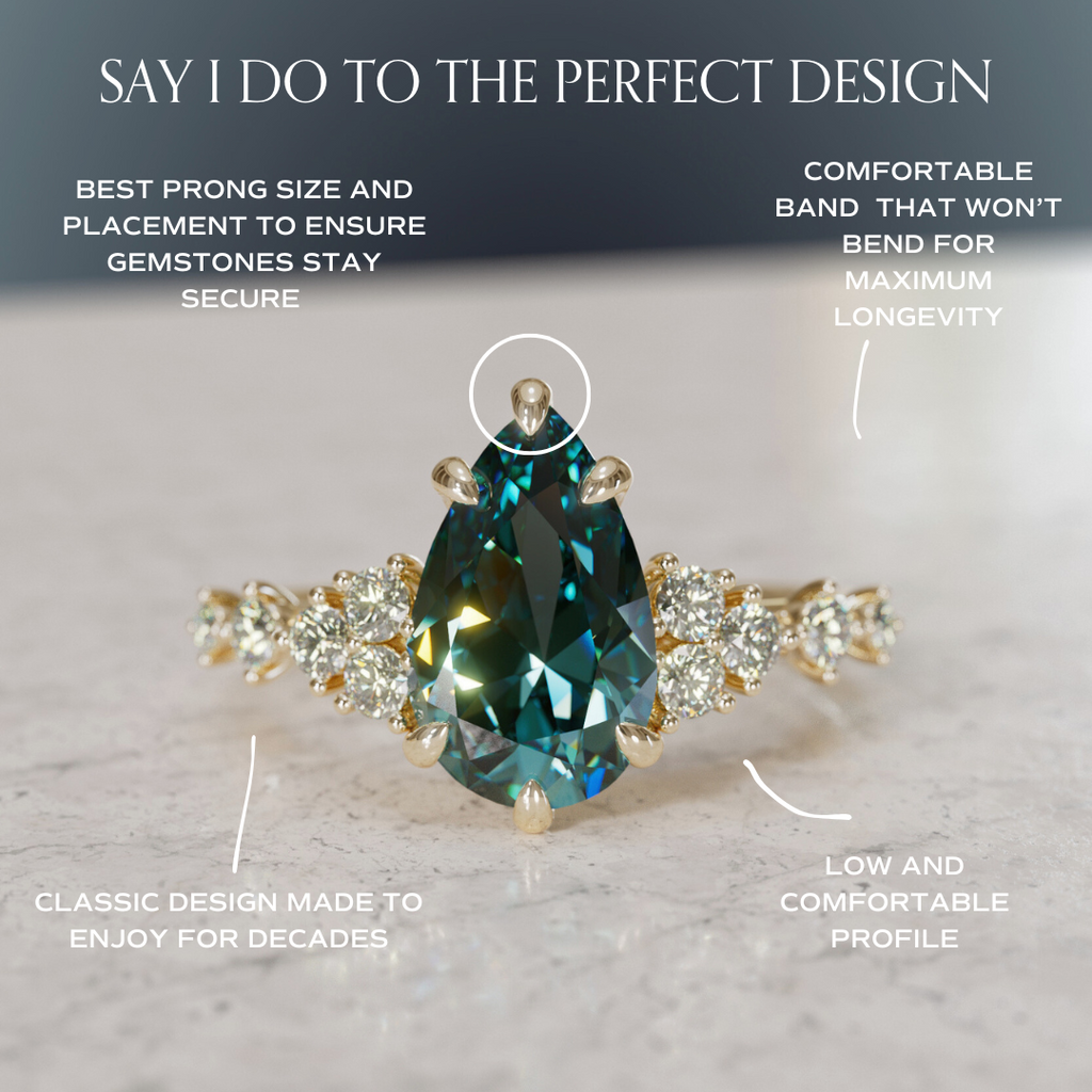 Unique Engagement Ring with Pear Teal Sapphire and Diamonds By Valley Rose