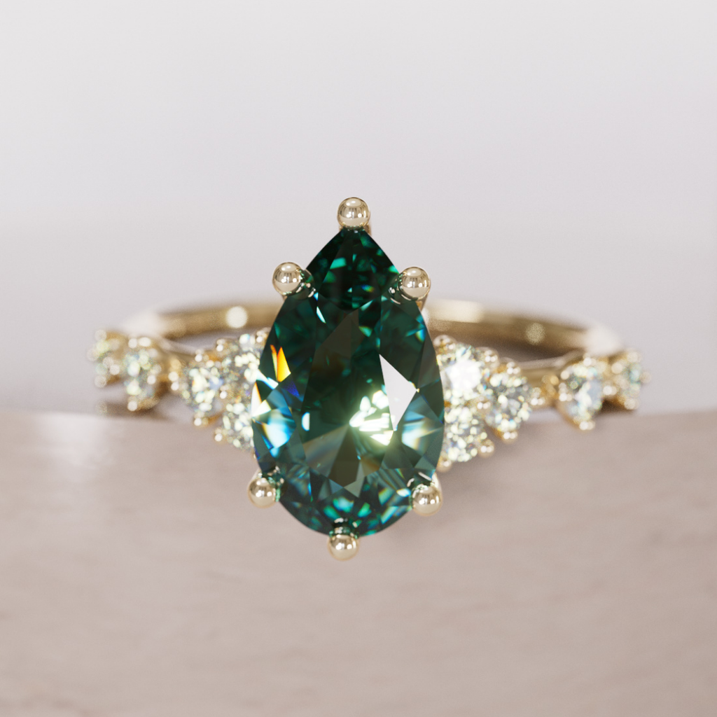 Unique Engagement Ring with Pear Teal Sapphire and Diamonds By Valley Rose