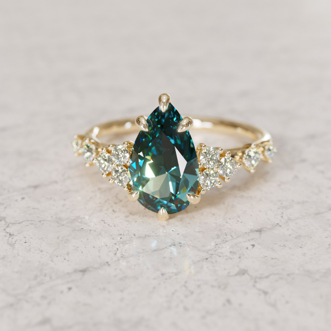 Unique Engagement Ring with Pear Teal Sapphire and Diamonds By Valley Rose