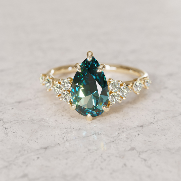 Unique Engagement Ring with Pear Teal Sapphire and Diamonds By Valley Rose