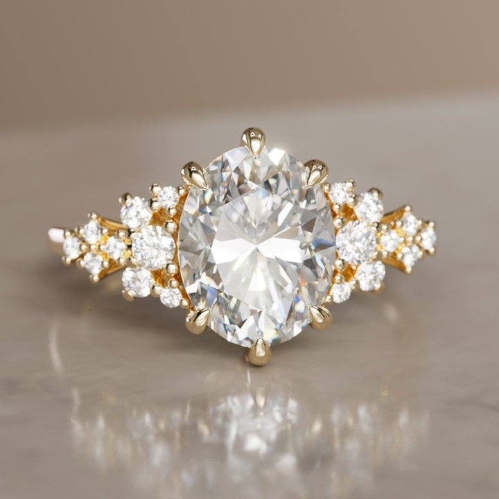 Unique Fantasy Engagement Ring with Oval Cut Diamond Flower Inspired By Valley Rose