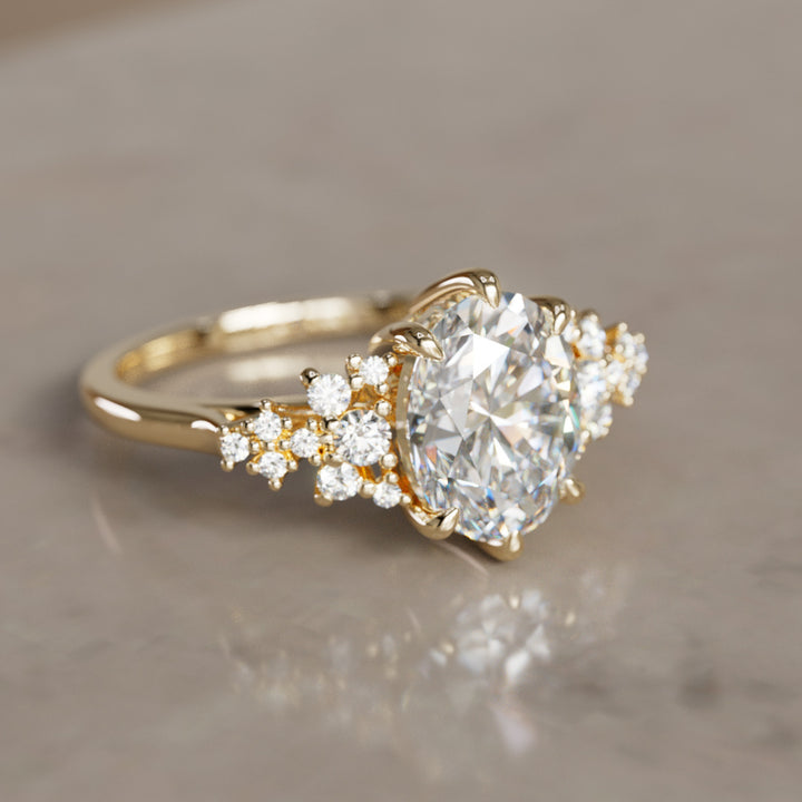 Unique Fantasy Engagement Ring with Oval Cut Diamond Flower Inspired By Valley Rose