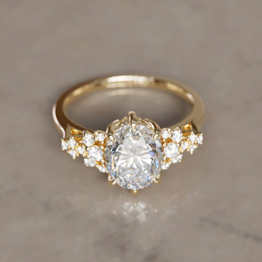 Unique Fantasy Engagement Ring with Oval Cut Diamond Flower Inspired By Valley Rose