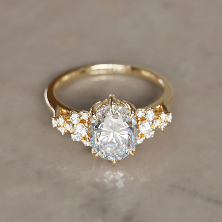 Unique Fantasy Engagement Ring with Oval Cut Diamond Flower Inspired By Valley Rose