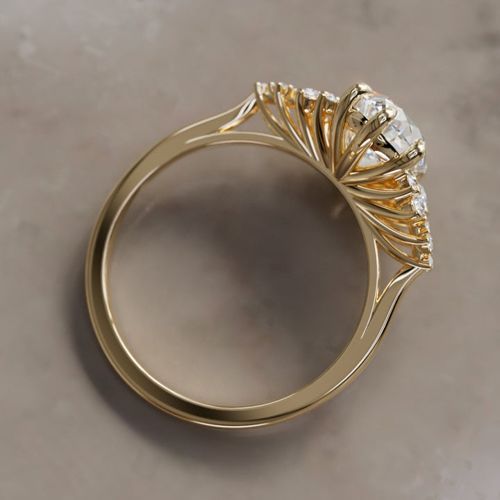 Unique Fantasy Engagement Ring with Oval Cut Diamond Flower Inspired By Valley Rose
