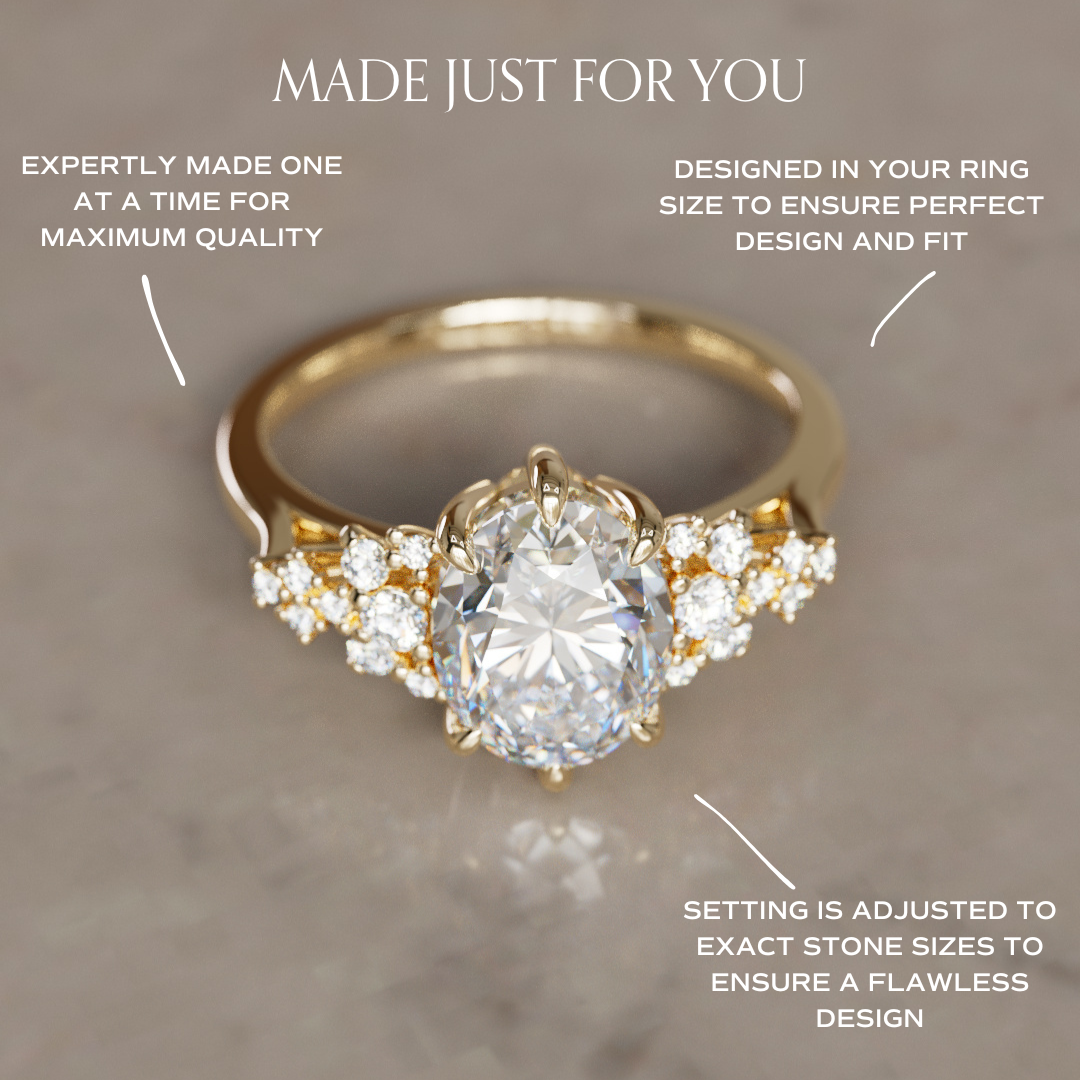 Unique Fantasy Engagement Ring with Oval Cut Diamond Flower Inspired By Valley Rose