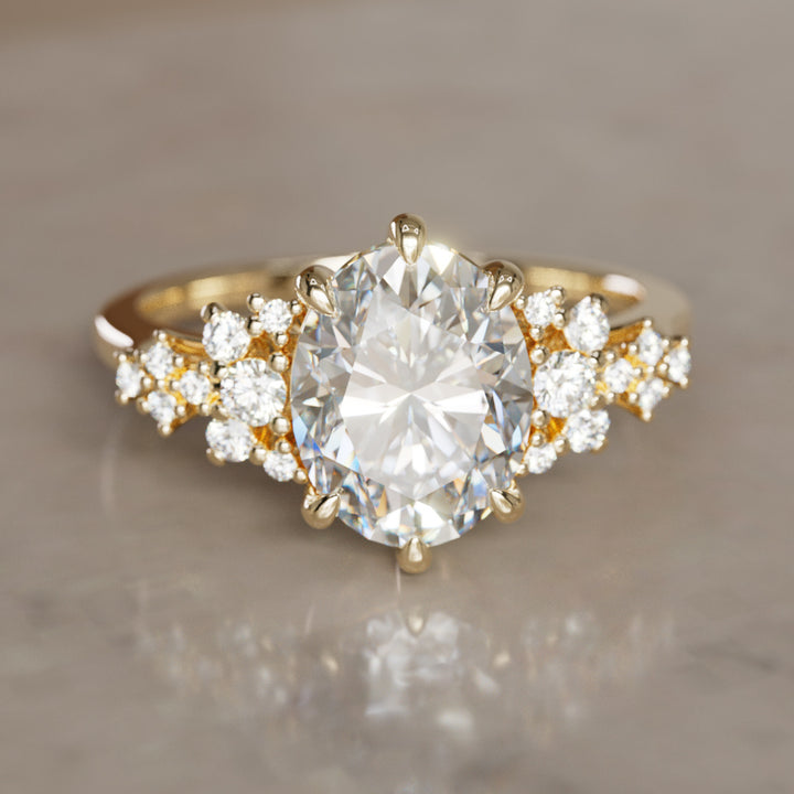 Unique Fantasy Engagement Ring with Oval Cut Diamond Flower Inspired By Valley Rose