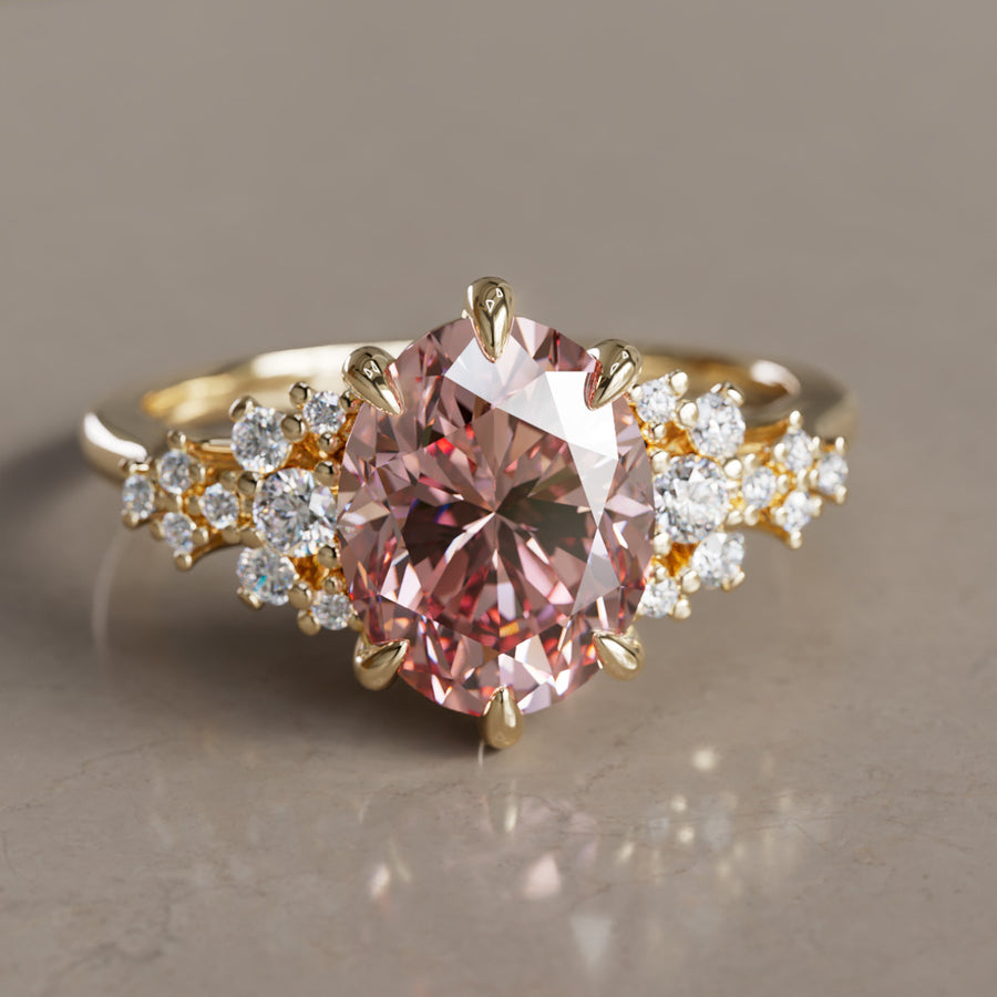 Unique Fantasy Engagement Ring with Oval Cut Pink Diamond Flower Inspired By Valley Rose