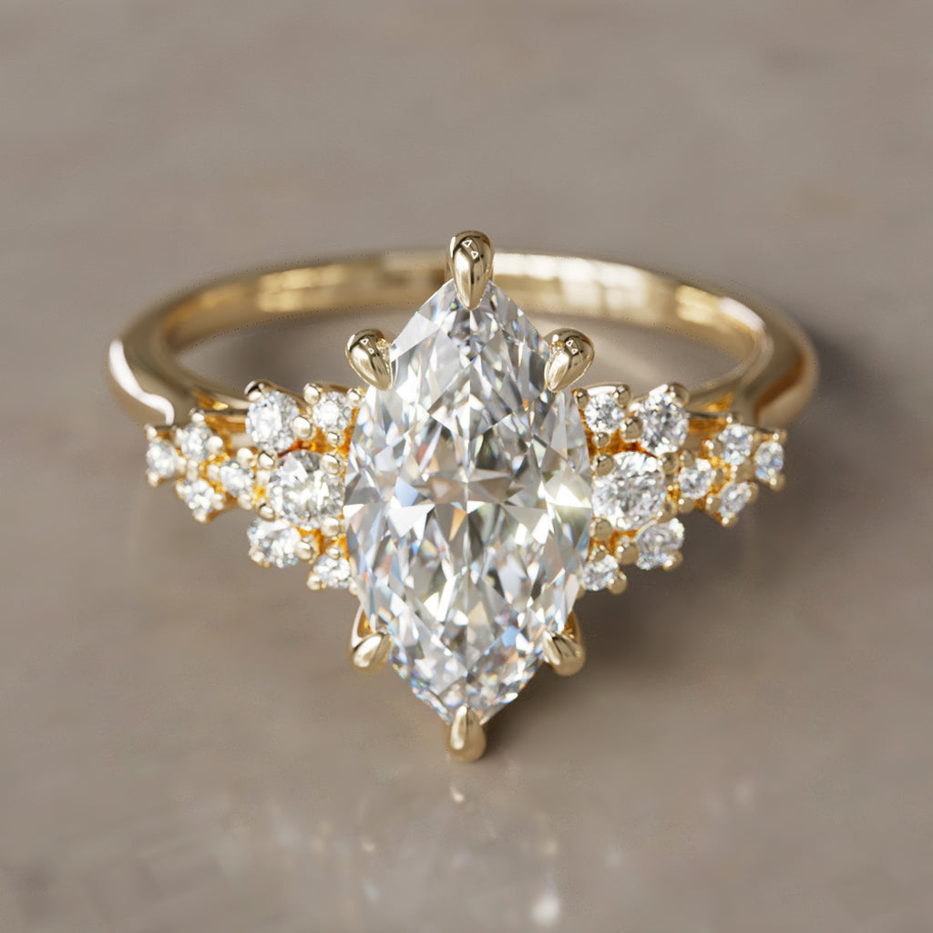 Unique Fantasy Flower Engagement Ring with Marquise Cut Diamond By Valley Rose