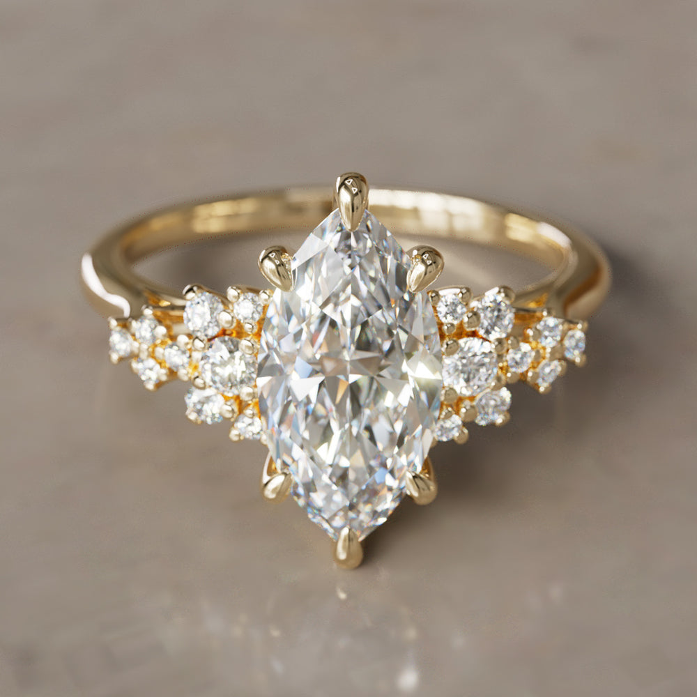 Unique Fantasy Flower Engagement Ring with Marquise Cut Diamond By Valley Rose