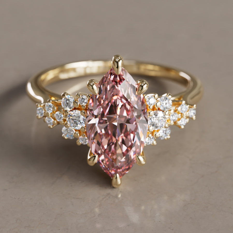 Unique Fantasy Flower Engagement Ring with Marquise Cut Pink Diamond By Valley Rose