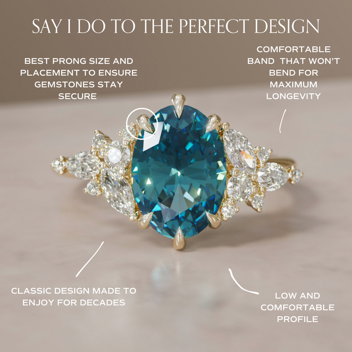 Unique Flower Oval Cut Blue Sapphire Engagement Ring By Valley Rose