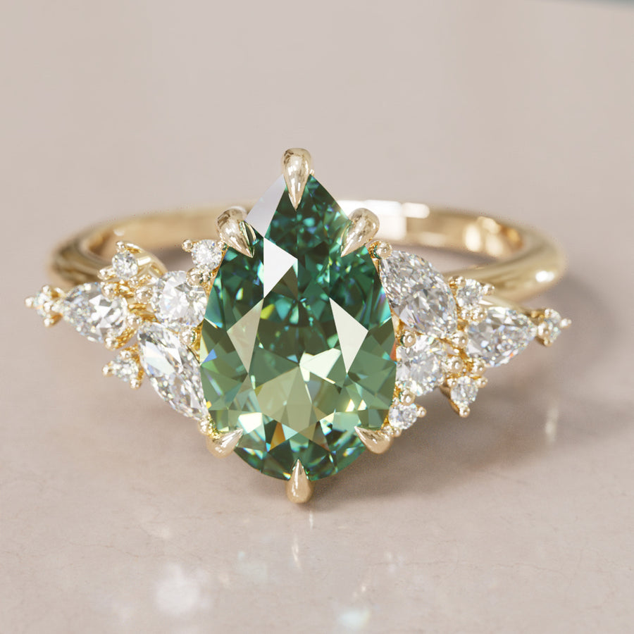 Unique Flower Pear Cut Green Sapphire Engagement Ring By Valley Rose