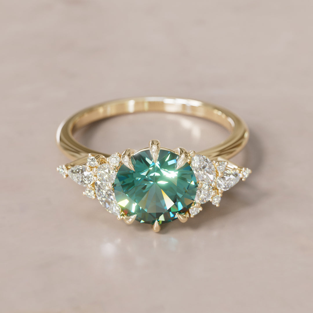 Unique Flower Teal Sapphire Engagement Ring Nature Inspired By Valley Rose