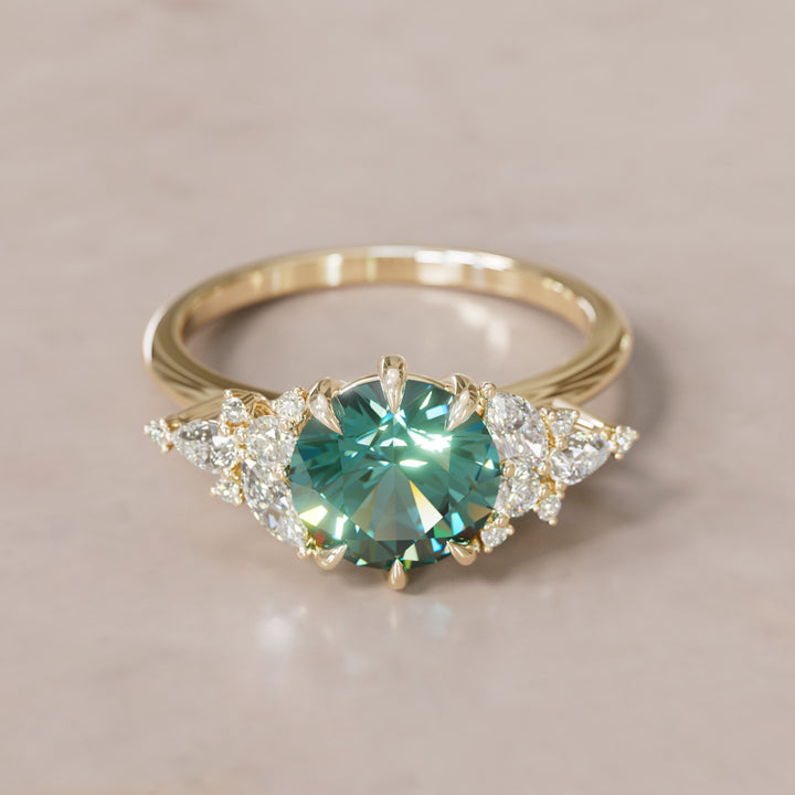 Unique Flower Teal Sapphire Engagement Ring Nature Inspired By Valley Rose