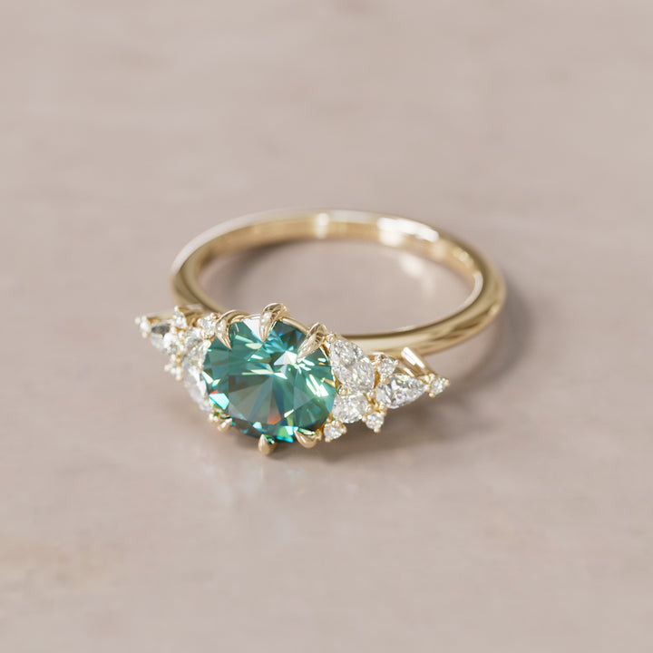 Unique Flower Teal Sapphire Engagement Ring Nature Inspired By Valley Rose