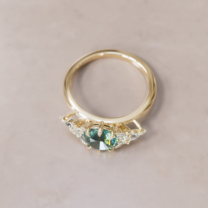 Unique Flower Teal Sapphire Engagement Ring Nature Inspired By Valley Rose