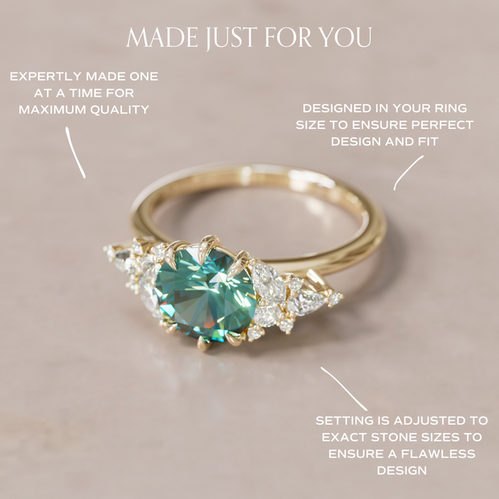 Unique Flower Teal Sapphire Engagement Ring Nature Inspired By Valley Rose