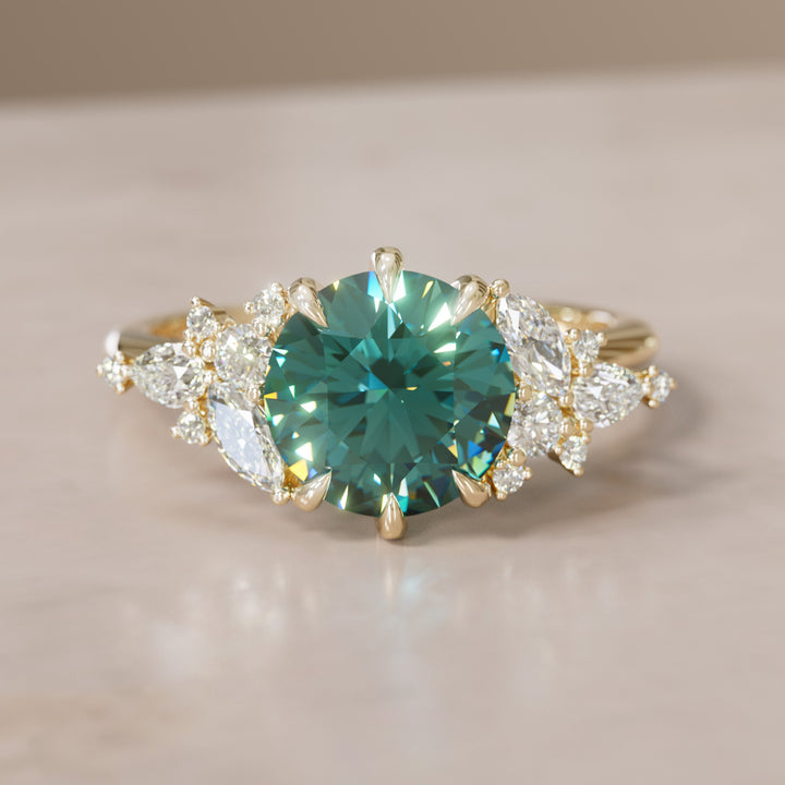 Unique Flower Teal Sapphire Engagement Ring Nature Inspired By Valley Rose