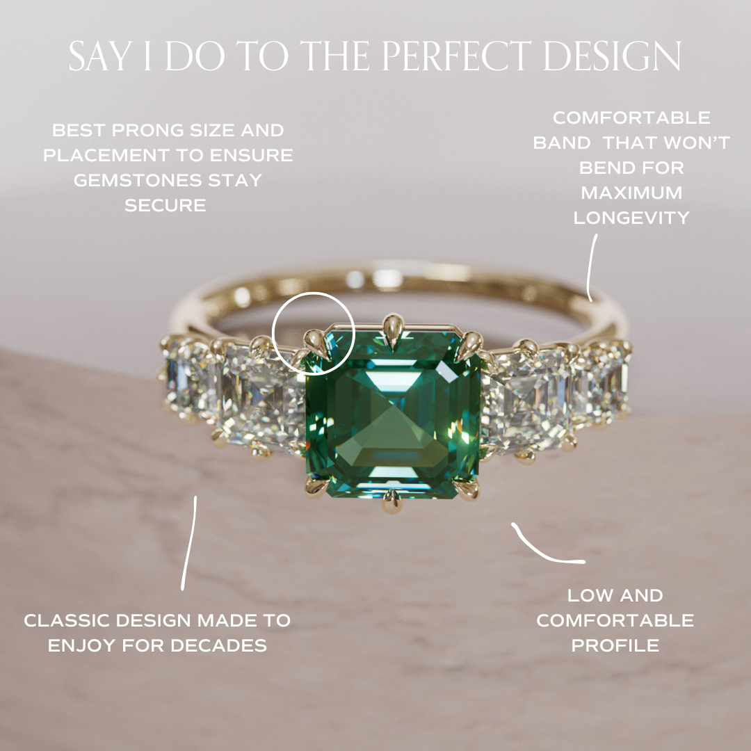 Unique Green Sapphire and Diamond Engagement Ring, Asscher Cut Five Stone By Valley Rose