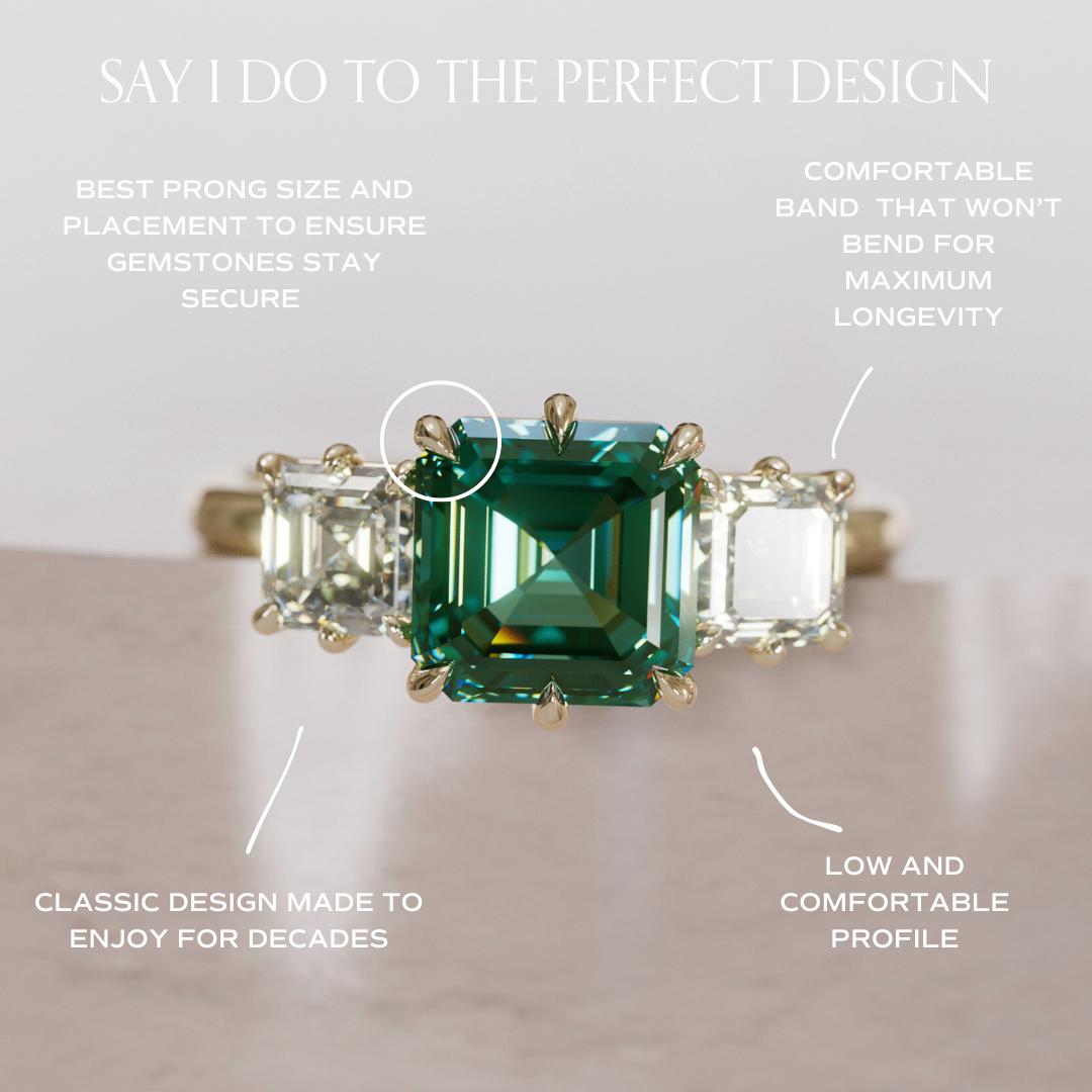 Unique Green Sapphire and Diamond Engagement Ring, Asscher Cut Three Stone By Valley Rose
