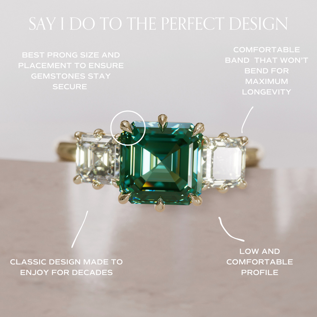 Unique Green Sapphire and Diamond Engagement Ring, Asscher Cut Three Stone By Valley Rose