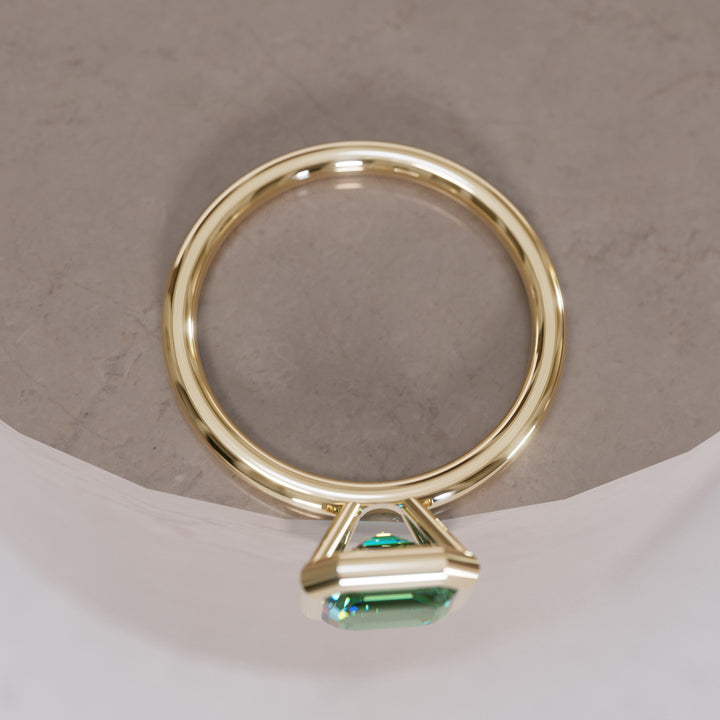 Unique Green Sapphire Engagement Ring, Asscher Cut Bezel Set By Valley Rose