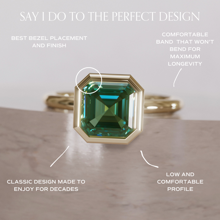 Unique Green Sapphire Engagement Ring, Asscher Cut Bezel Set By Valley Rose