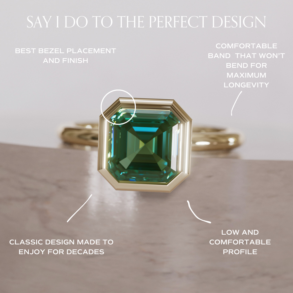 Unique Green Sapphire Engagement Ring, Asscher Cut Bezel Set By Valley Rose
