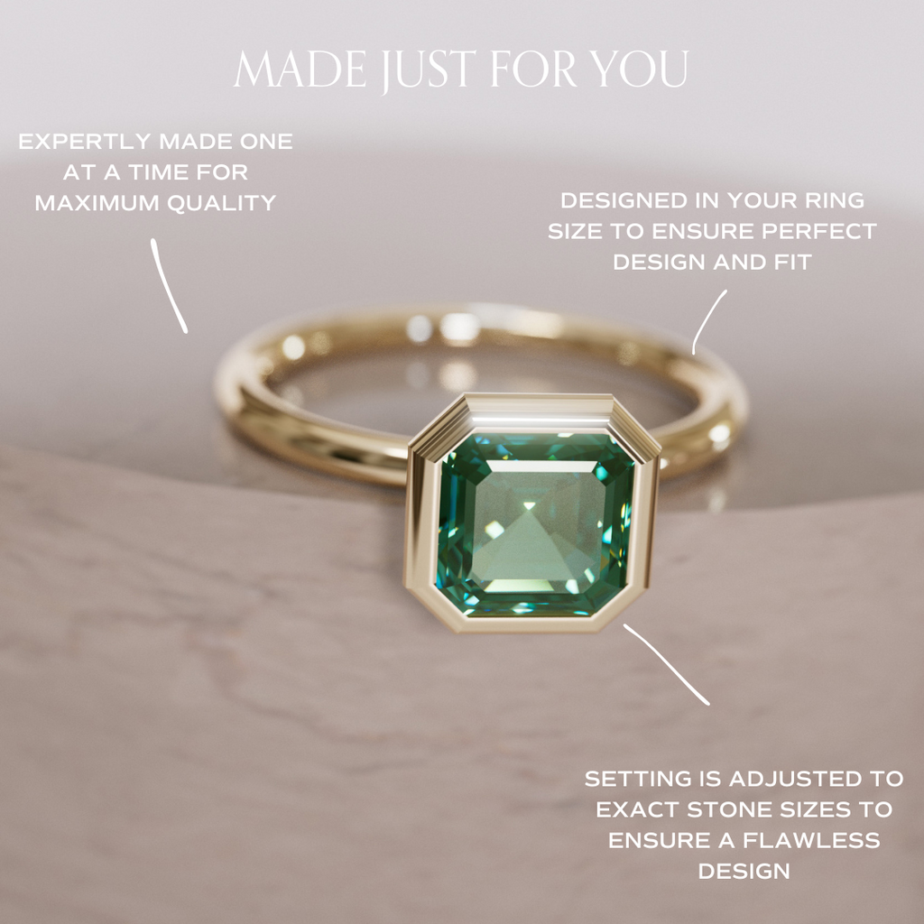 Unique Green Sapphire Engagement Ring, Asscher Cut Bezel Set By Valley Rose